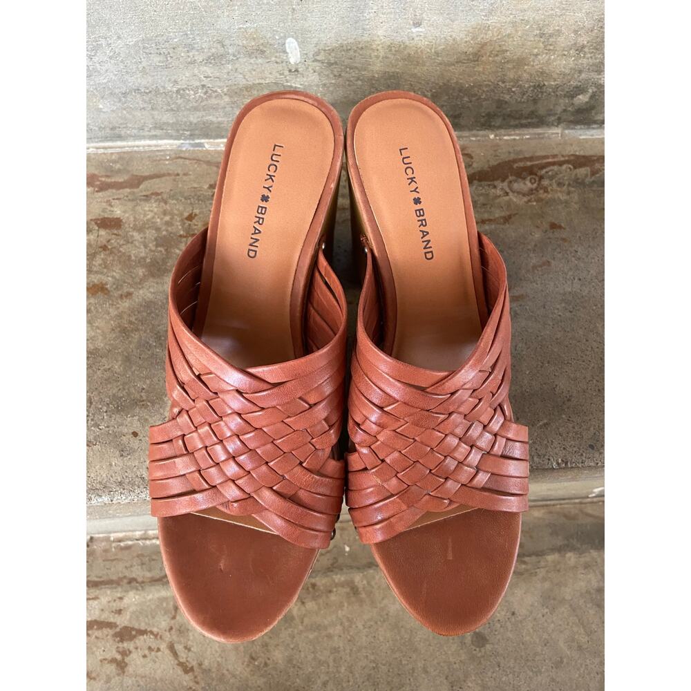 Lucky Brand tan woven leather upper platform sandal - Picture 5 of 9